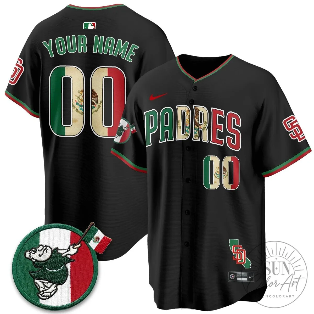 San Diego Padres Mexico Flag Heritage Black Custom Baseball Jersey